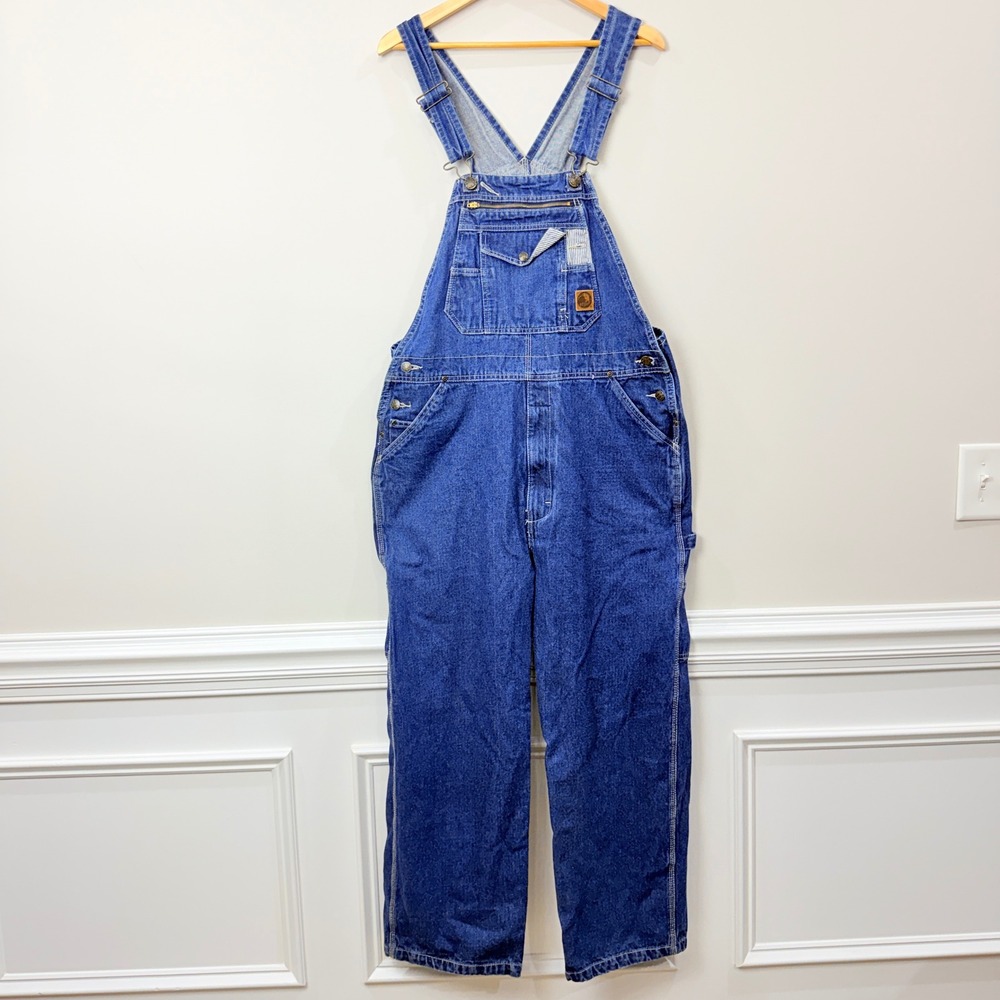 Berne Mens Large Denim Bib Overalls Blue Carpenter Workwear Utility Dungarees